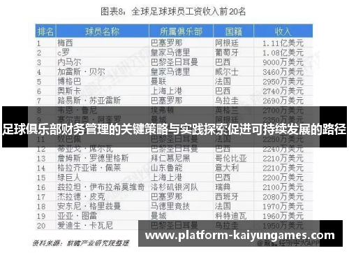 足球俱乐部财务管理的关键策略与实践探索促进可持续发展的路径 足球俱乐部财务管理的关键策略与实践探索促进可持续发展的路径