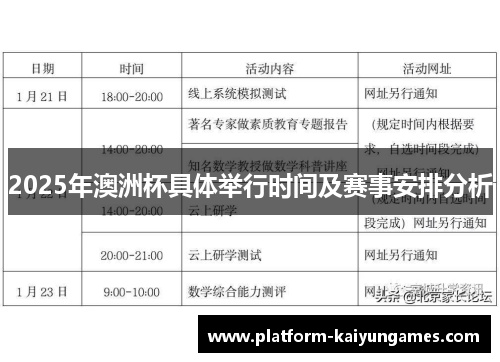2025年澳洲杯具体举行时间及赛事安排分析 2025年澳洲杯具体举行时间及赛事安排分析