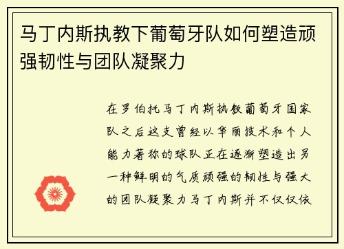 马丁内斯执教下葡萄牙队如何塑造顽强韧性与团队凝聚力